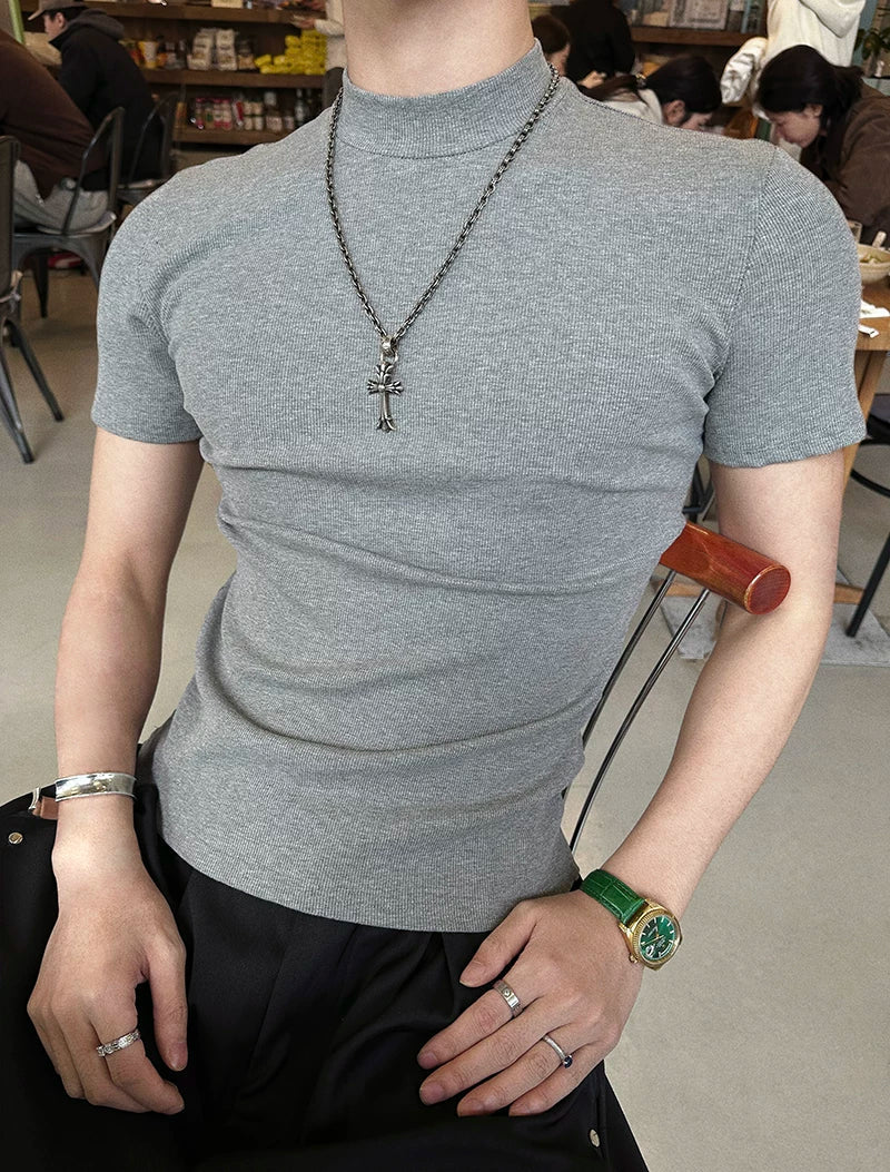Fitted Mock-Neck Short-Sleeve Tee