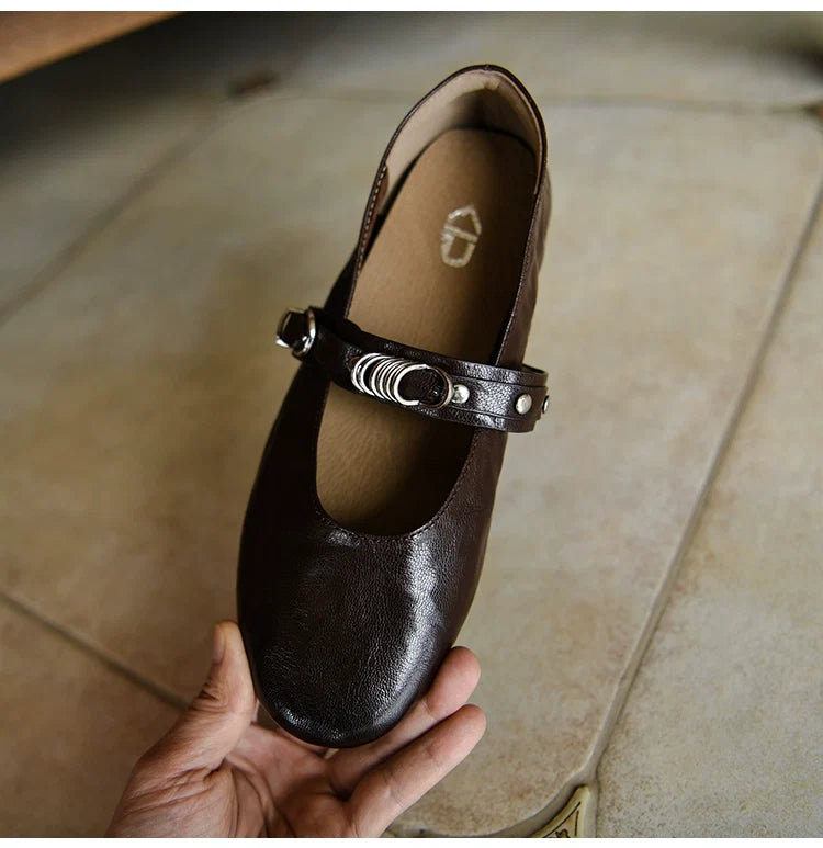 Mocha Rebel Strap Flat - Skipkicks