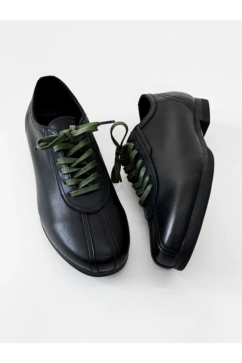 Black Split-Toe Derby Shoes with Green Laces - Skipkicks