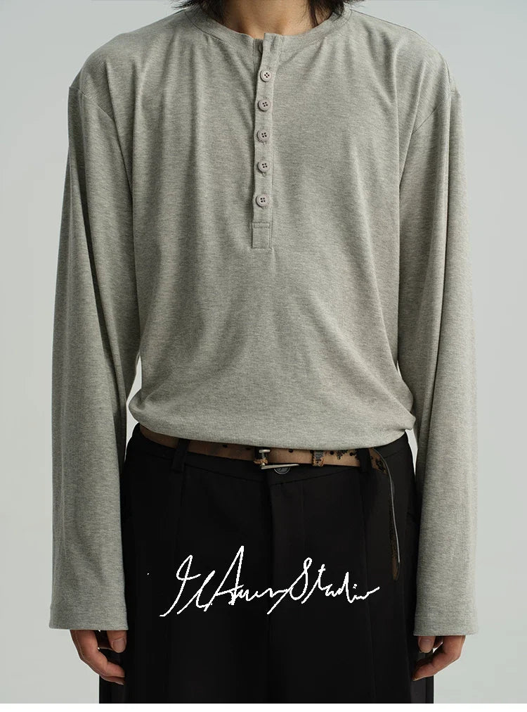Classic Neutral Long-Sleeve Henley Tee