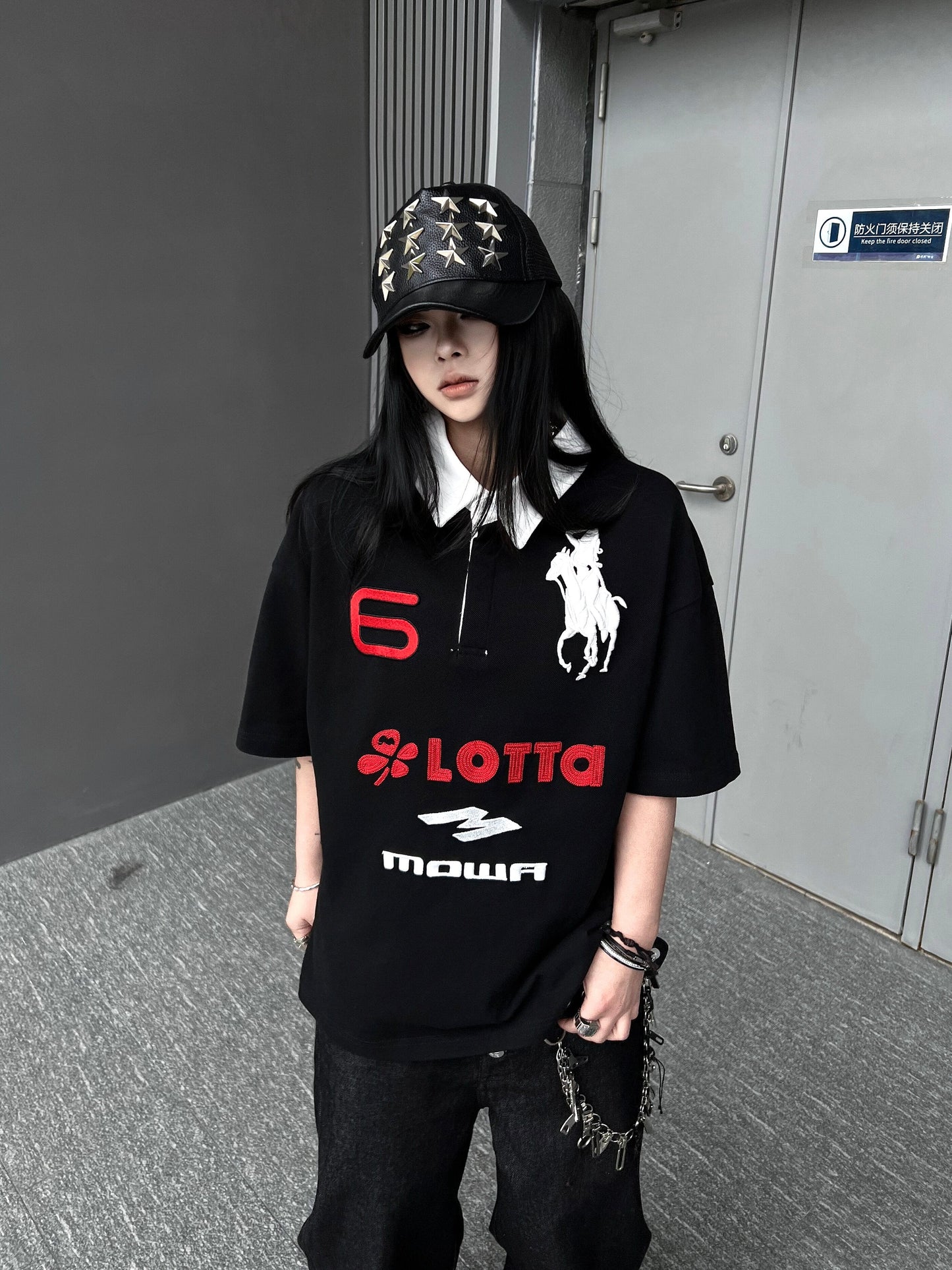 Men's Angel Horse Embroidery Short-Sleeve Polo Shirt