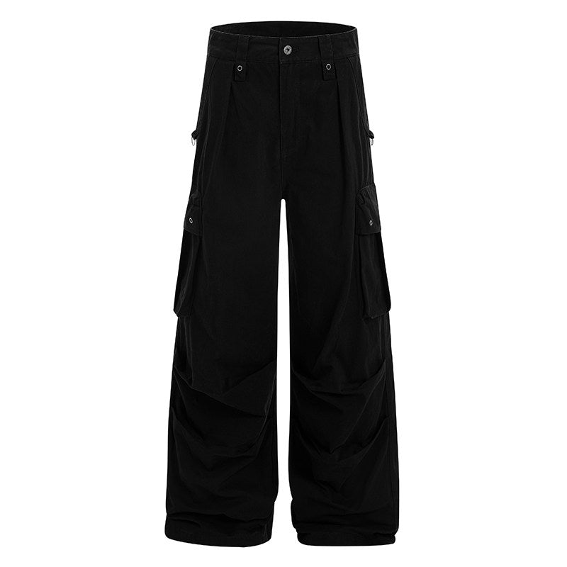 Men's Multi-Pocket Parachute Pleats Wide-Leg Cargo Pants