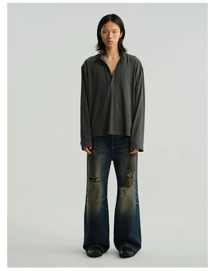 Classic Neutral Long-Sleeve Henley Tee