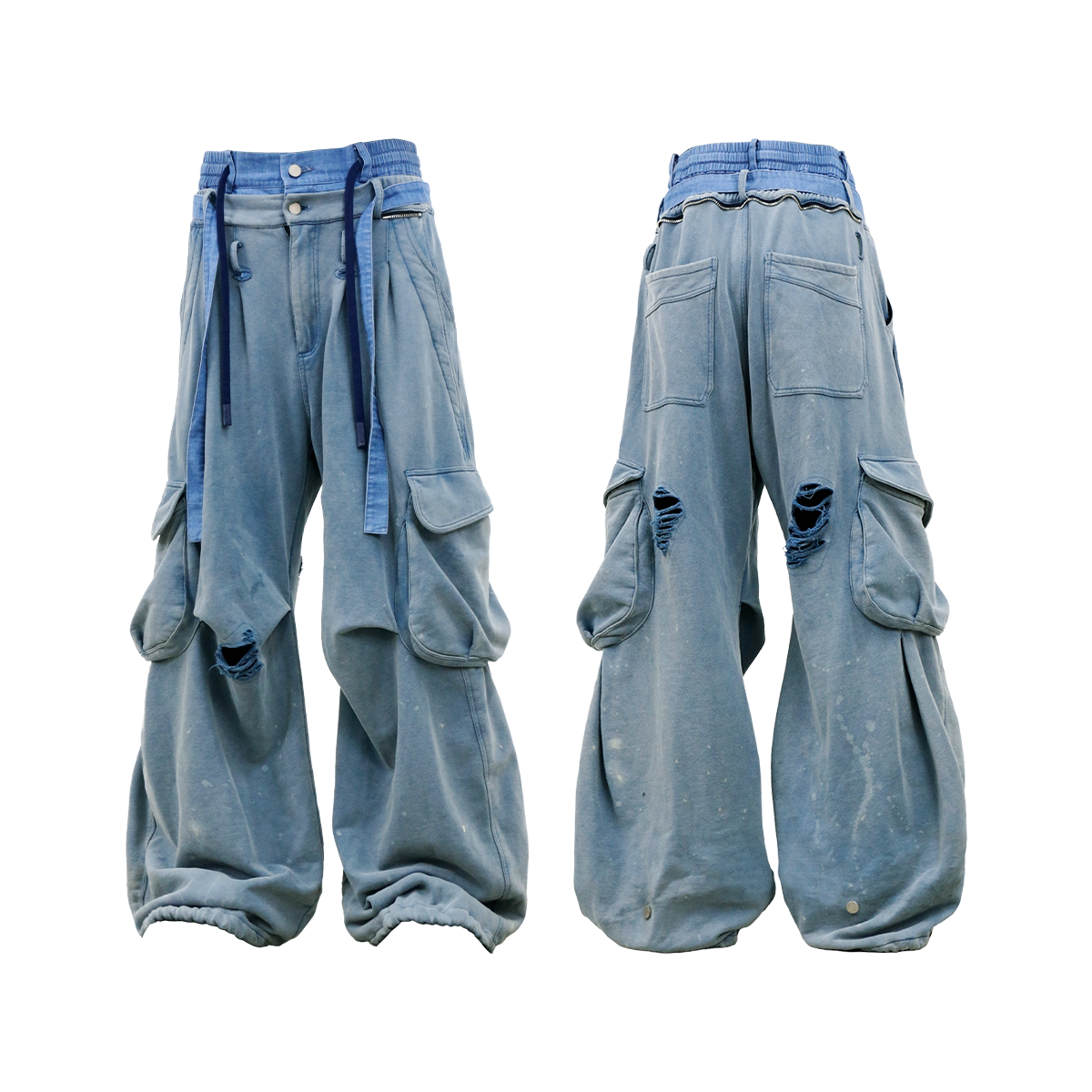 Layered Waist Cargo Wide Leg Pants