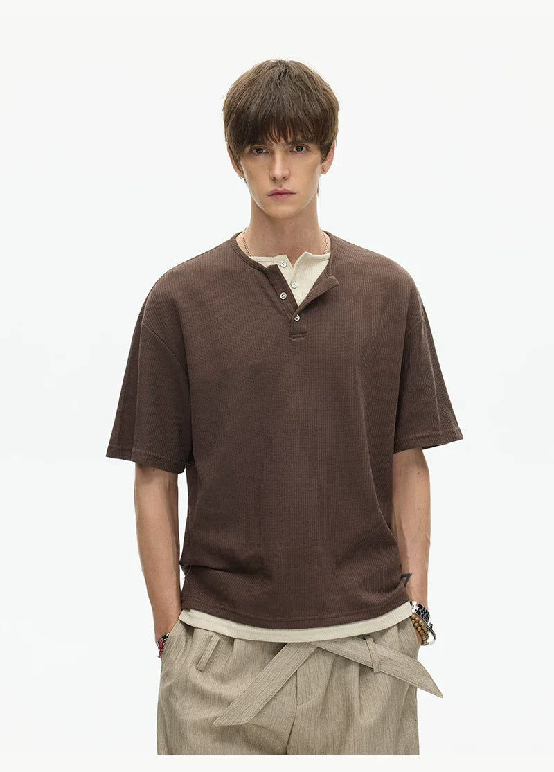Midnight Core Waffle Henley Tee