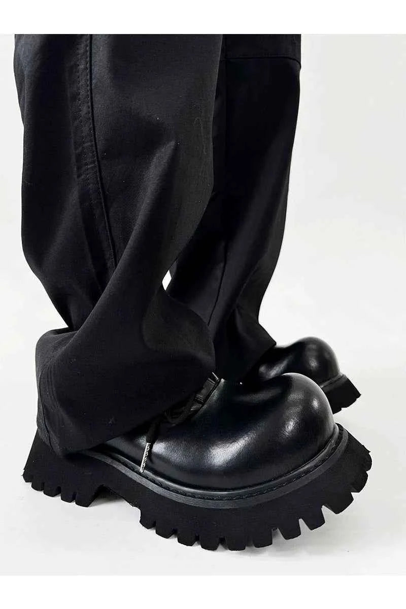 Chunky Black Leather Lug Sole Derby Shoes