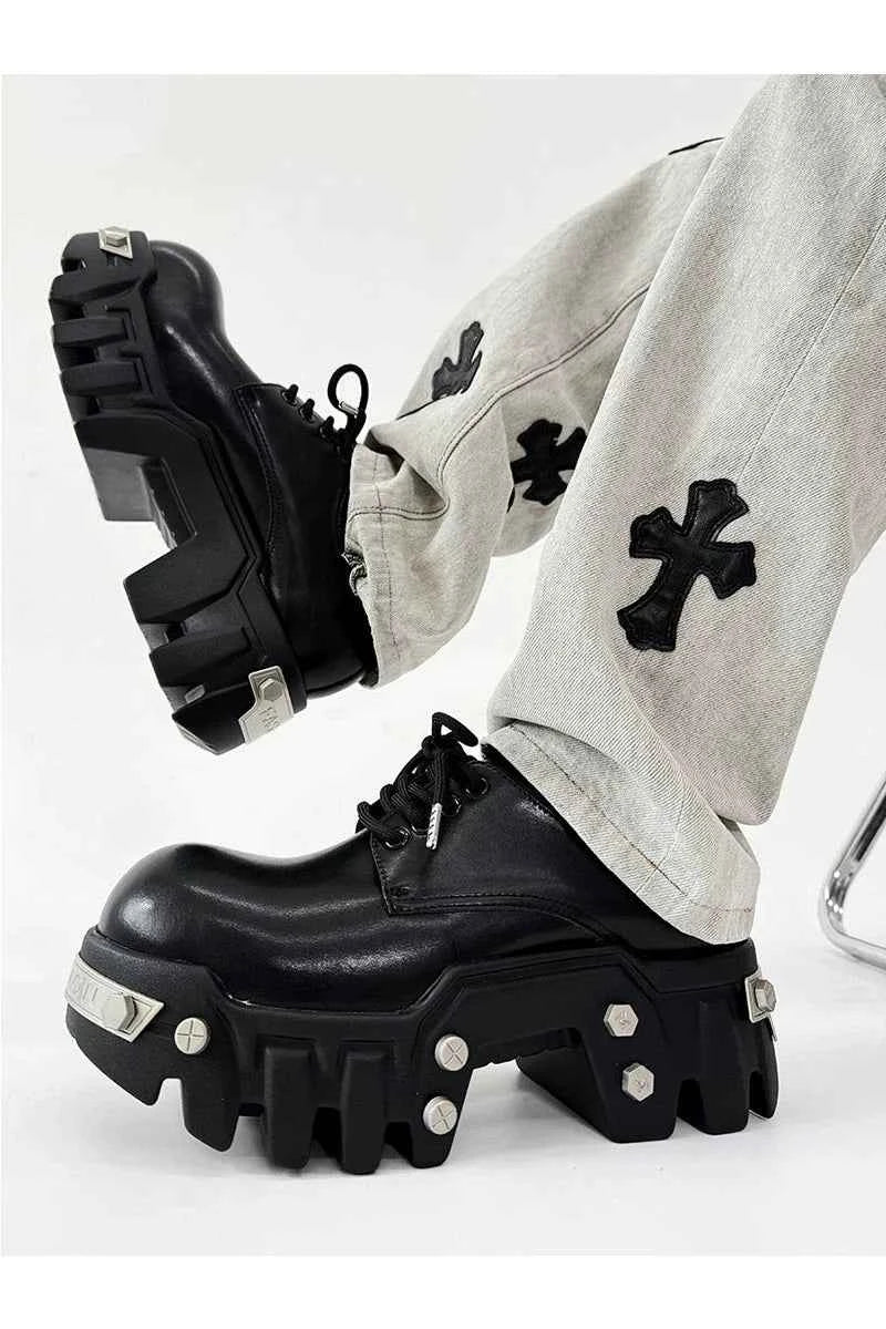 Futuristic Black 8cm Platform Oxfords
