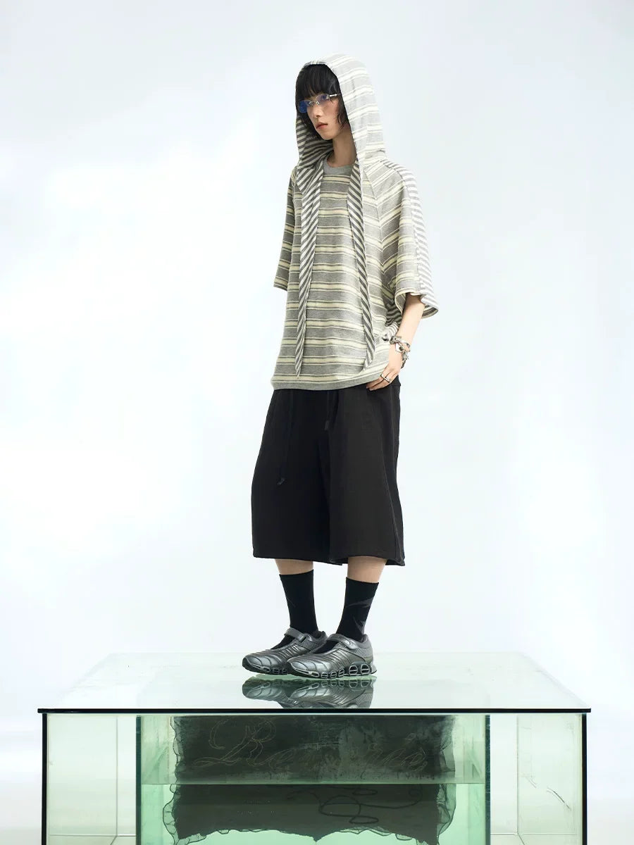 Striped Hooded Scarf Oversized T-Shirt