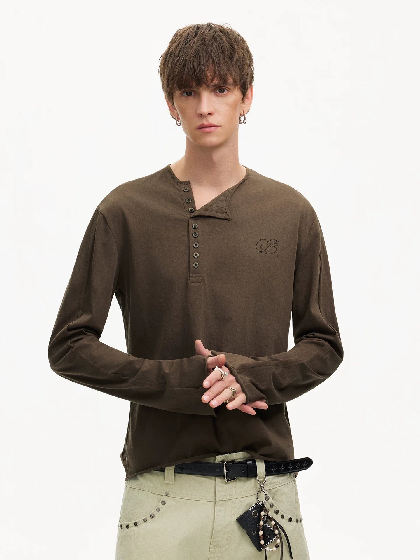 Espresso Relay Button Henley Tee