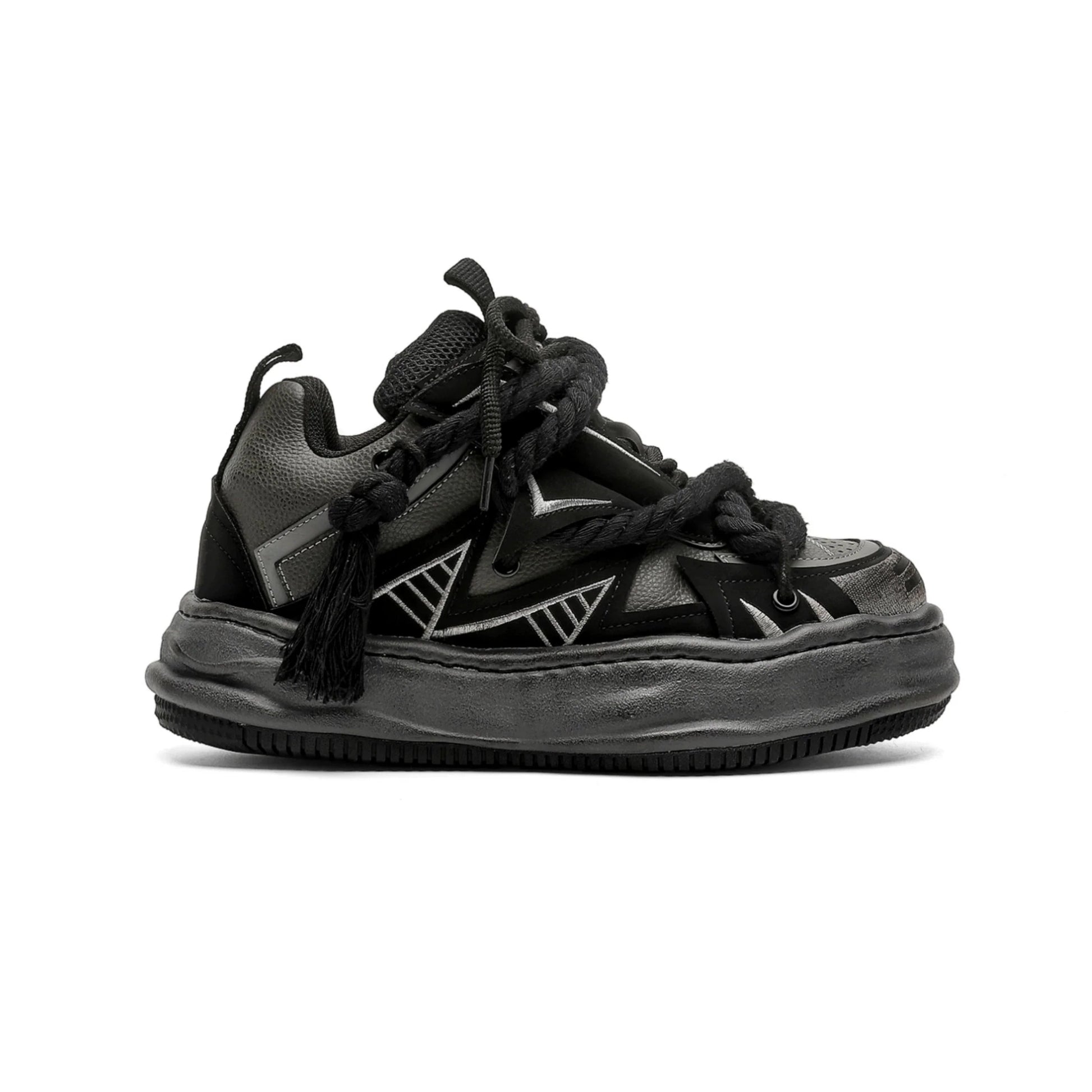 Distressed Rope-Lace Chunky Sneakers - Skipkicks