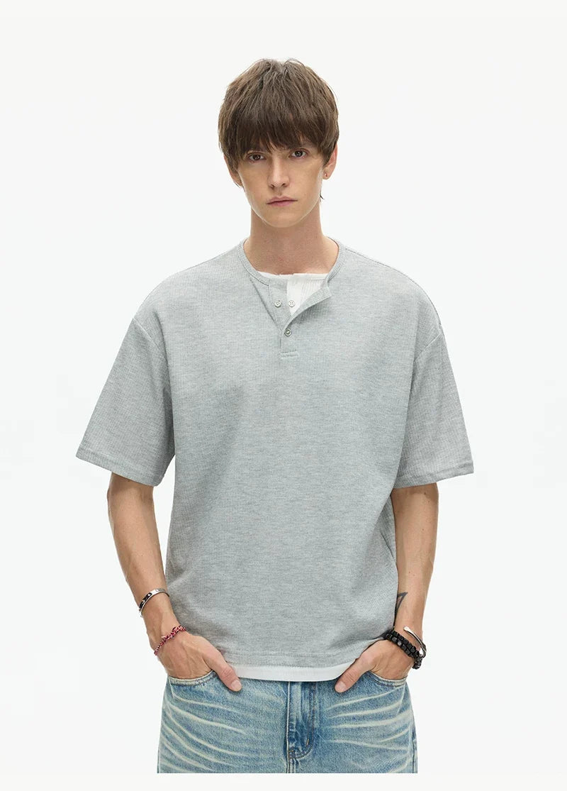 Midnight Core Waffle Henley Tee