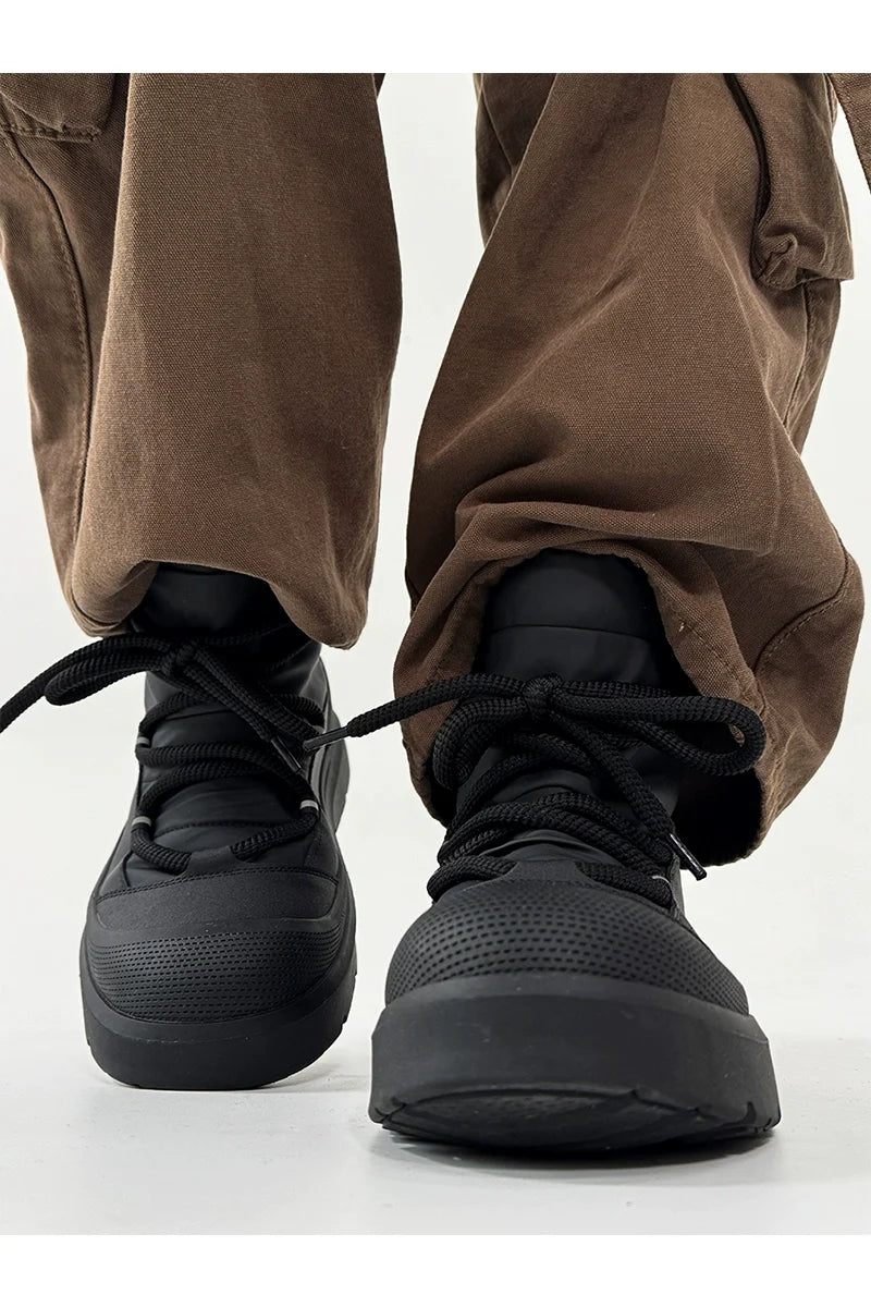 Black Winter Boots with Chunky Soles and Fleece Lining - Skipkicks