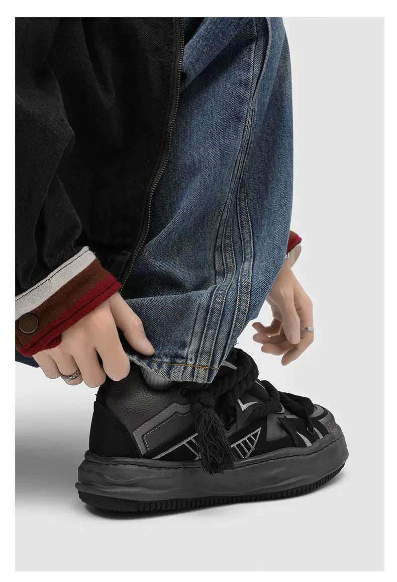 Distressed Rope-Lace Chunky Sneakers - Skipkicks