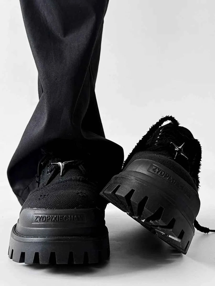 Chunky Black Canvas Platform Sneakers with Rugged Soles