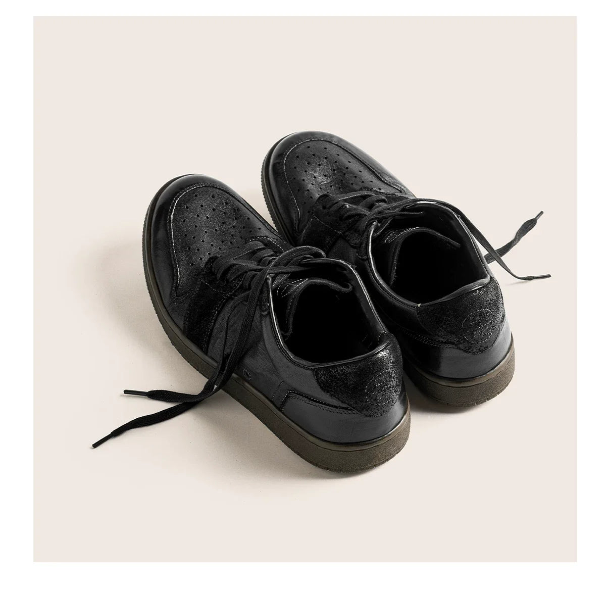 Vintage Black Leather Low-Top Sneakers - Skipkicks