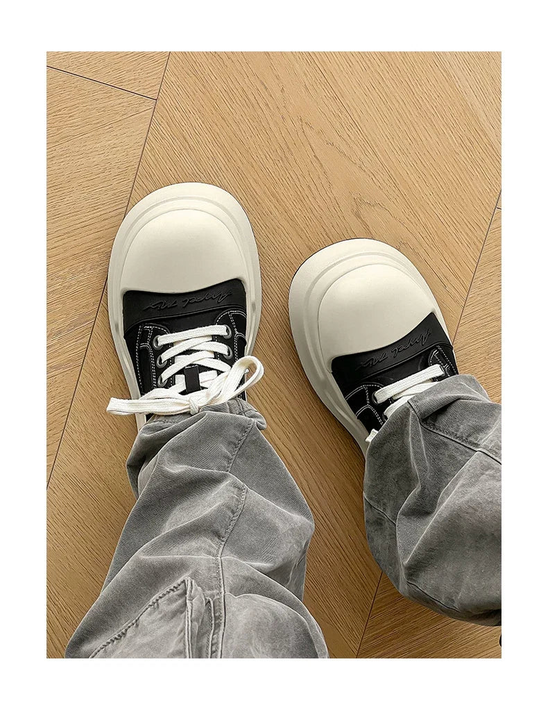 Black Big-Head Round Toe Platform Sneakers - Skipkicks