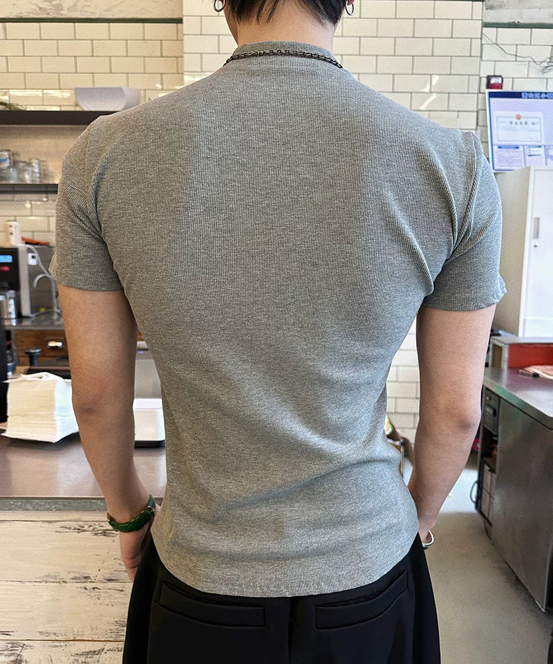 Fitted Mock-Neck Short-Sleeve Tee