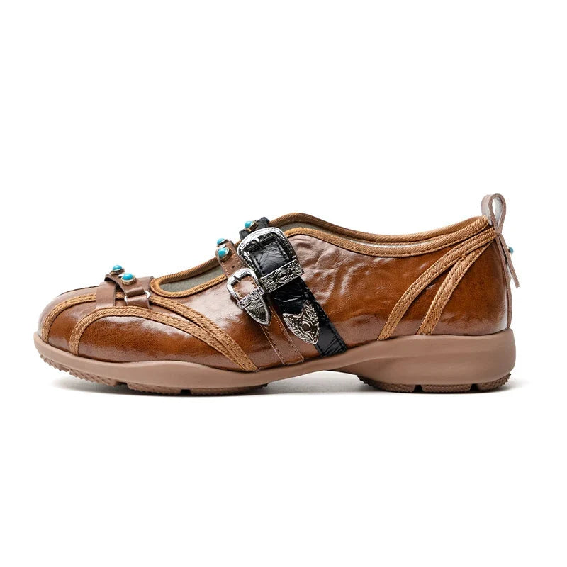 Noir Rivet Harness Flats - Skipkicks