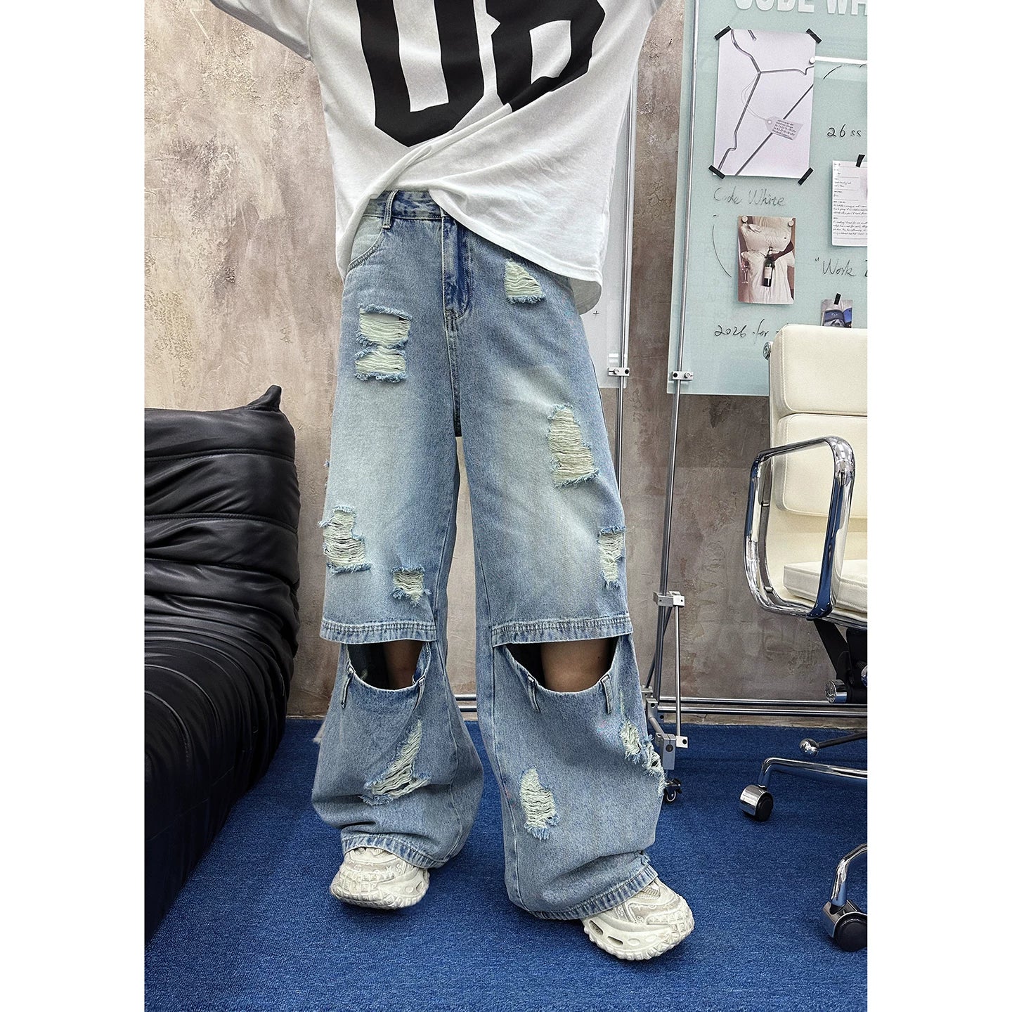 Blowout Knee Cargo Jeans - Abyss Portal Ultra-Baggy Style