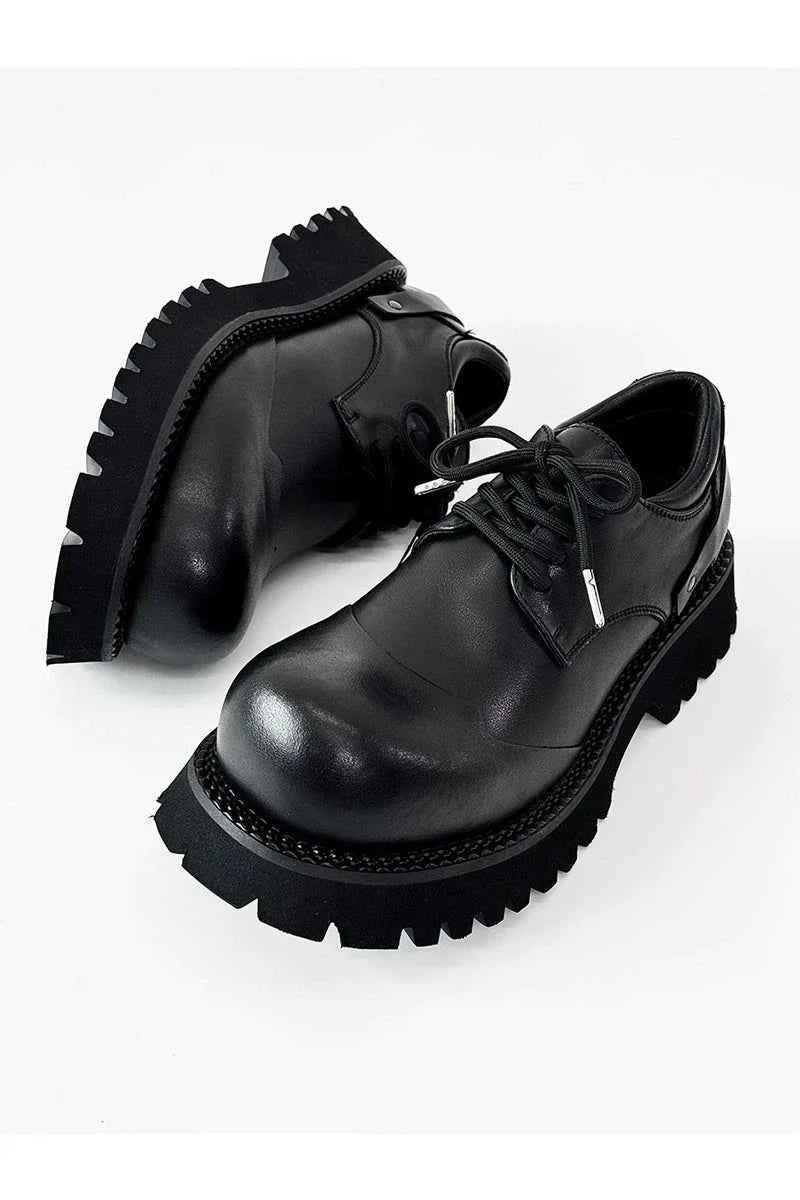 Chunky Black Platform Derby Shoes with Rounded Toe