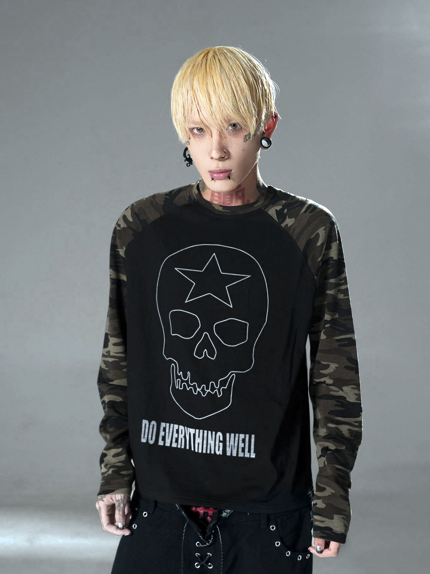 Camo Skull Star Raglan Long-Sleeve Tee