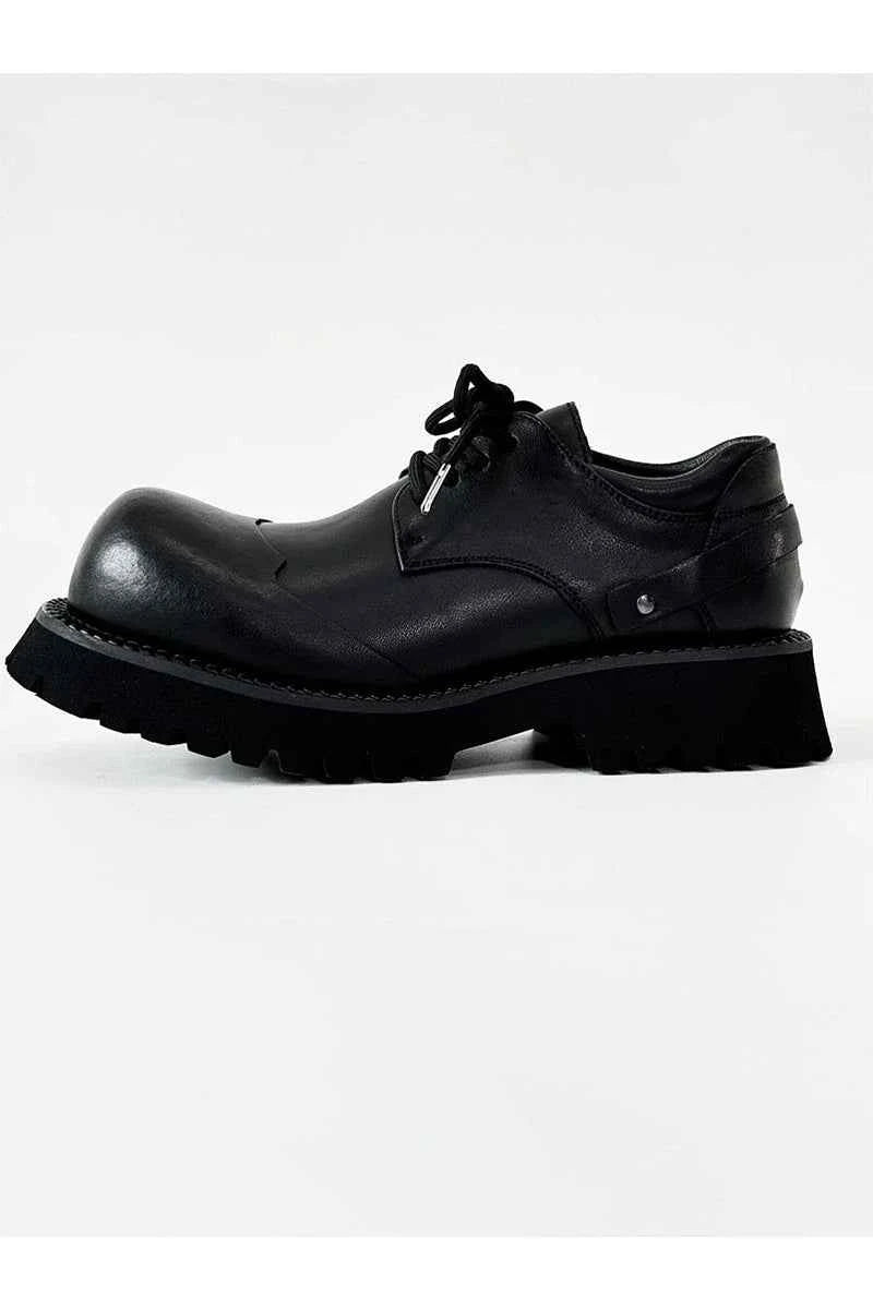 Chunky Black Platform Derby Shoes with Rounded Toe