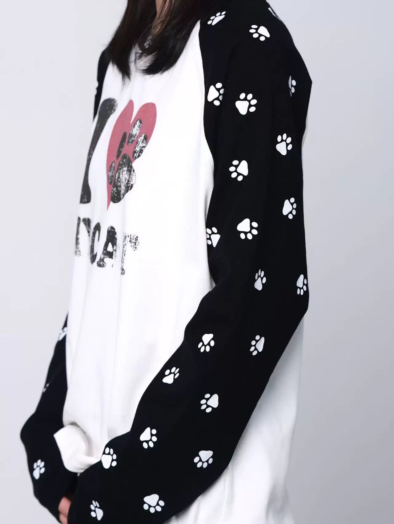 Pawprint Heart Cat Raglan Long-Sleeve Tee