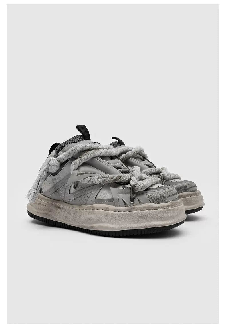 Distressed Rope-Lace Chunky Sneakers - Skipkicks