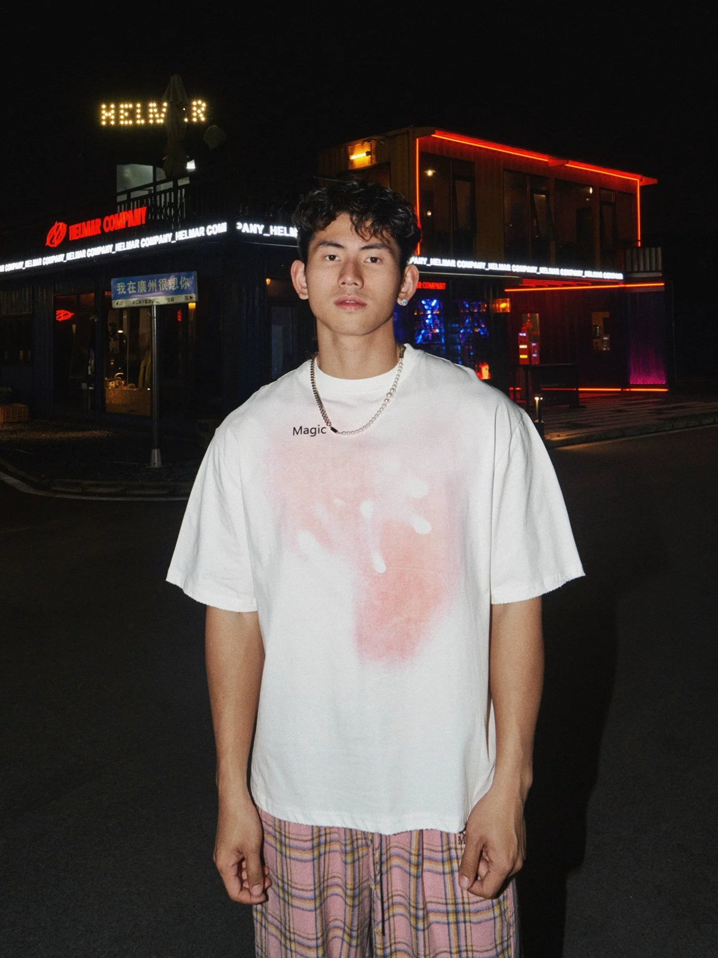 Pink Gradient White Oversized Tee