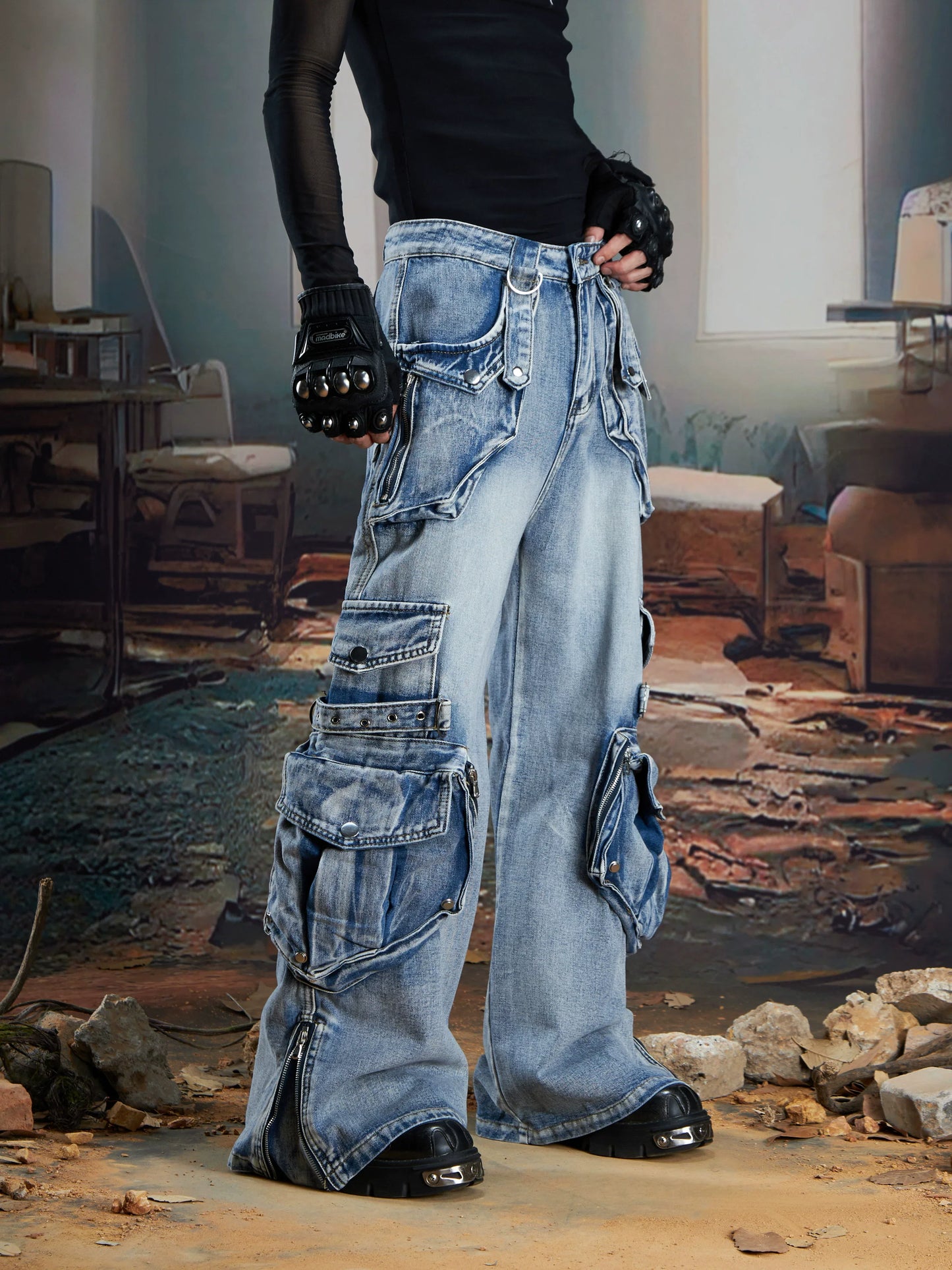 Wasteland Havoc Multi‑Pocket Cargo Jeans