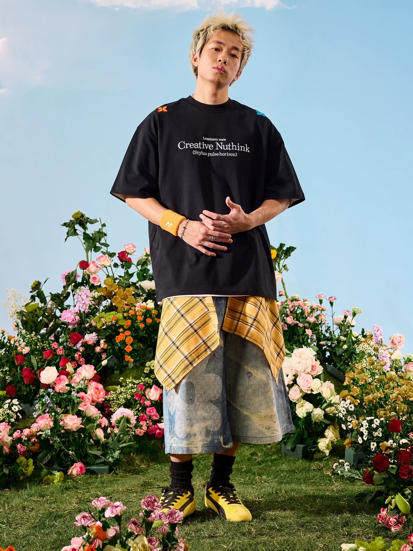 Oversized Floral Patch Graphic T-Shirt