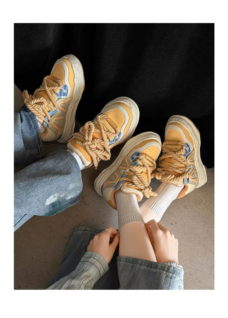 Chunky Rope Lace Thick Platform Sneakers - Skipkicks