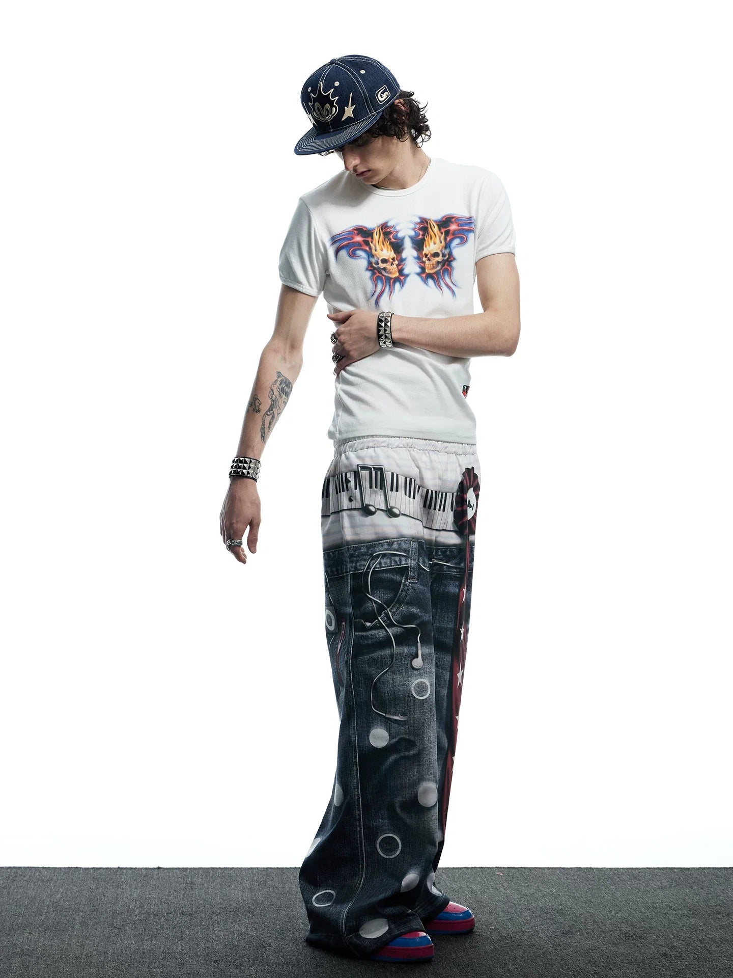 Flaming Skull Graphic Fitted Baby Tee