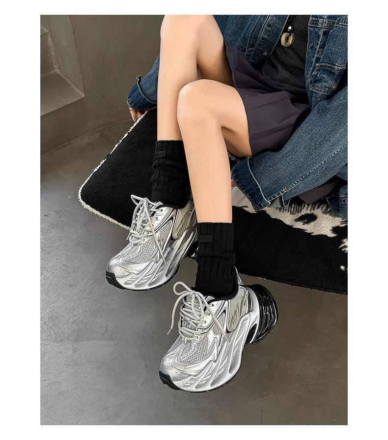 Futuristic Metallic Platform Runner Sneakers - Skipkicks