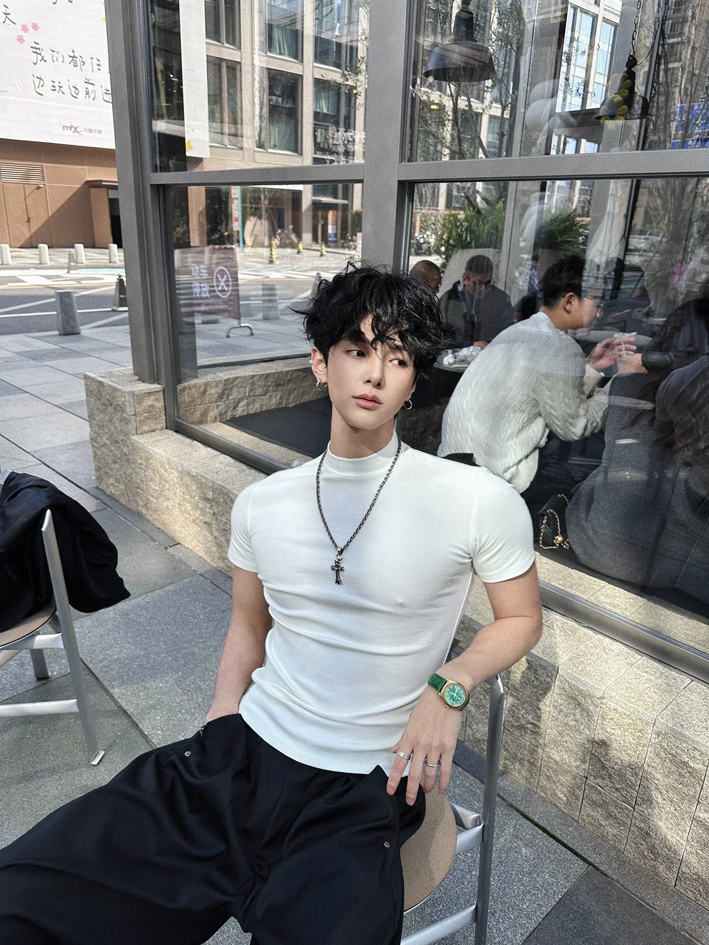 Fitted Mock-Neck Short-Sleeve Tee