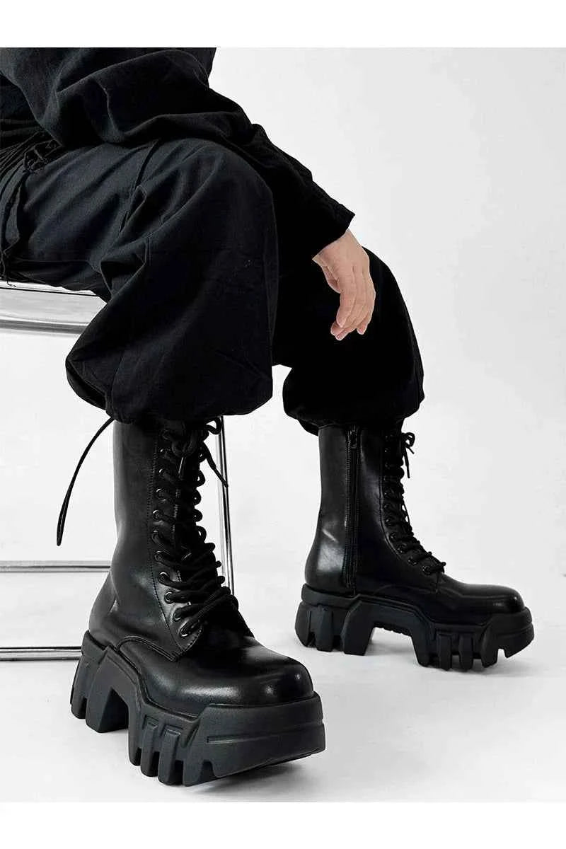 Futuristic Black Zip Platform Combat Boots