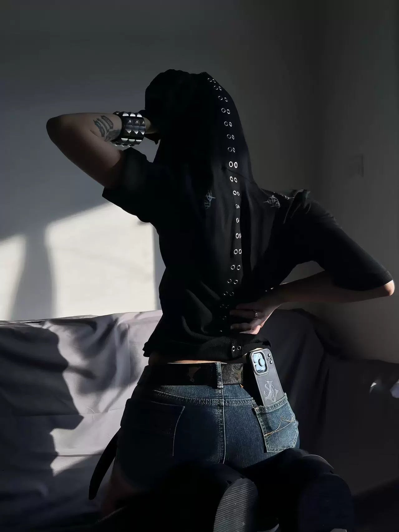 Midnight Rivet Hooded Graphic Tee