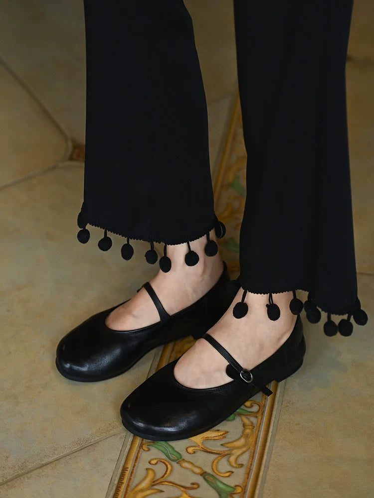 Black Leather Mary Jane Flats - Skipkicks