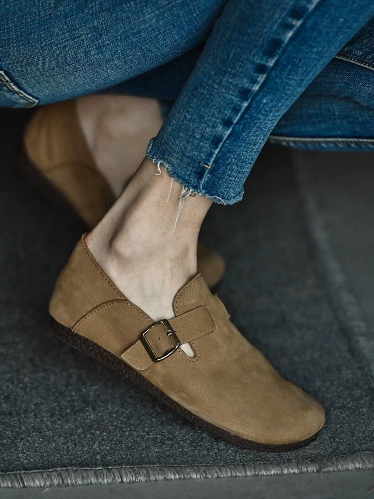 Tan Buckle Leather Loafers - Skipkicks