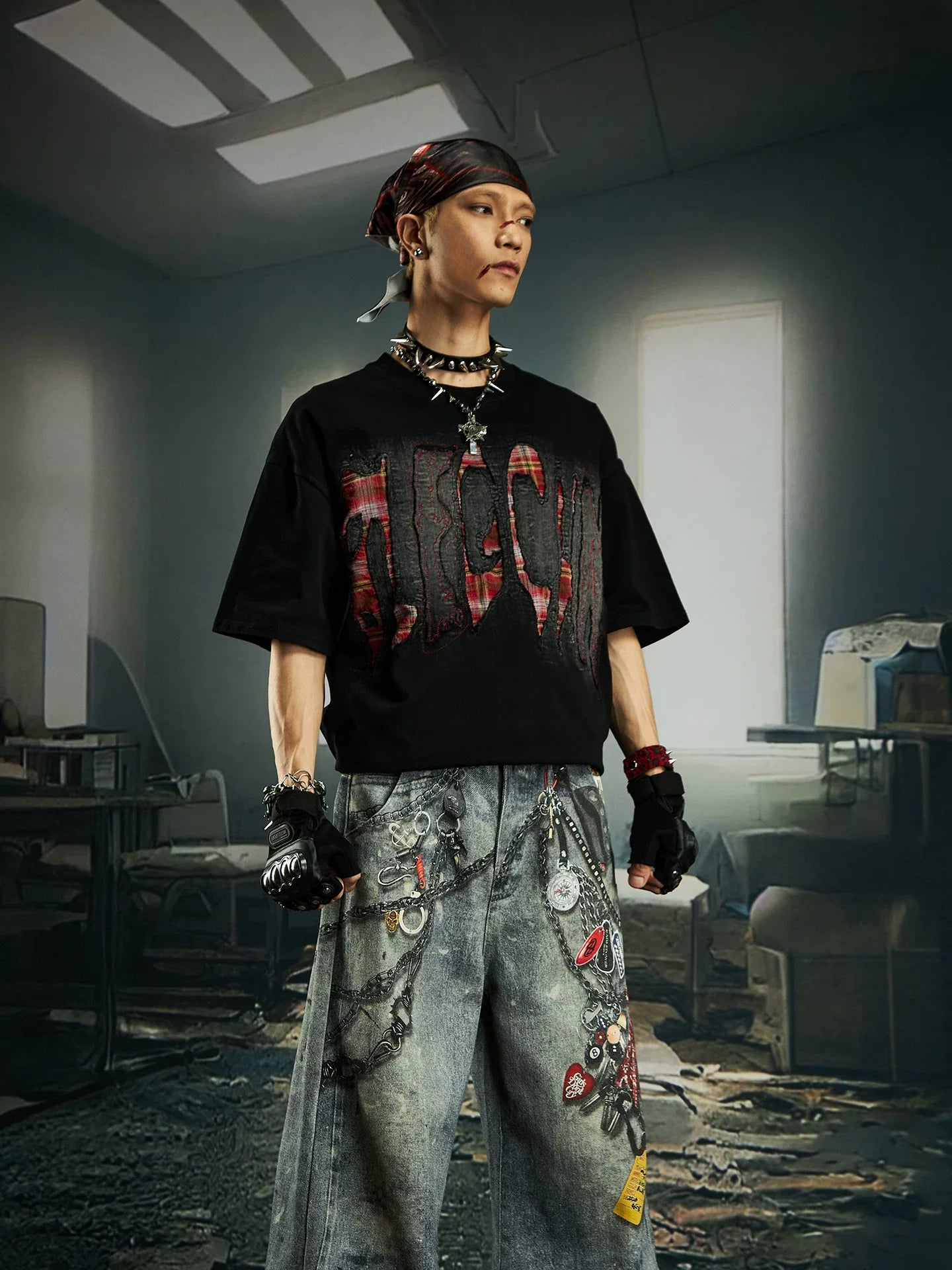 Bleached Shred Plaid Slash Tee