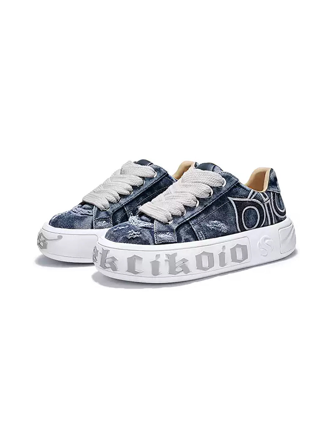 Ripped Denim OWL Skate Sneakers - Skipkicks