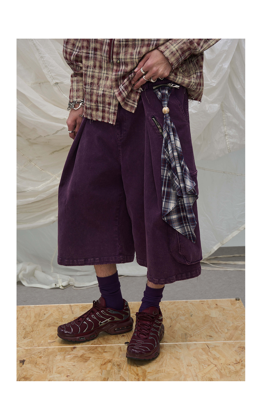 Draped Scarf Cargo Culotte Shorts