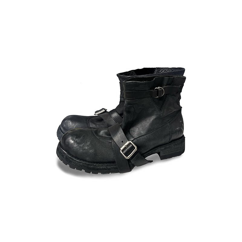 Distressed Buckled Ankle Boots