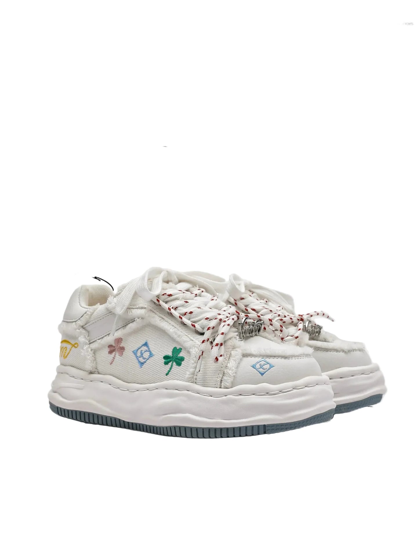 Distressed Embroidered Platform Sneakers - Skipkicks