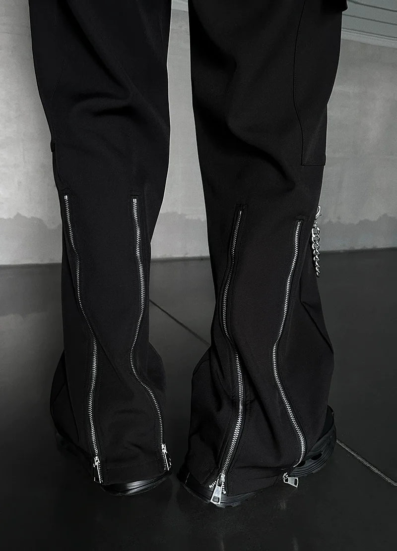 Black Techwear Cargo Pants with Chain