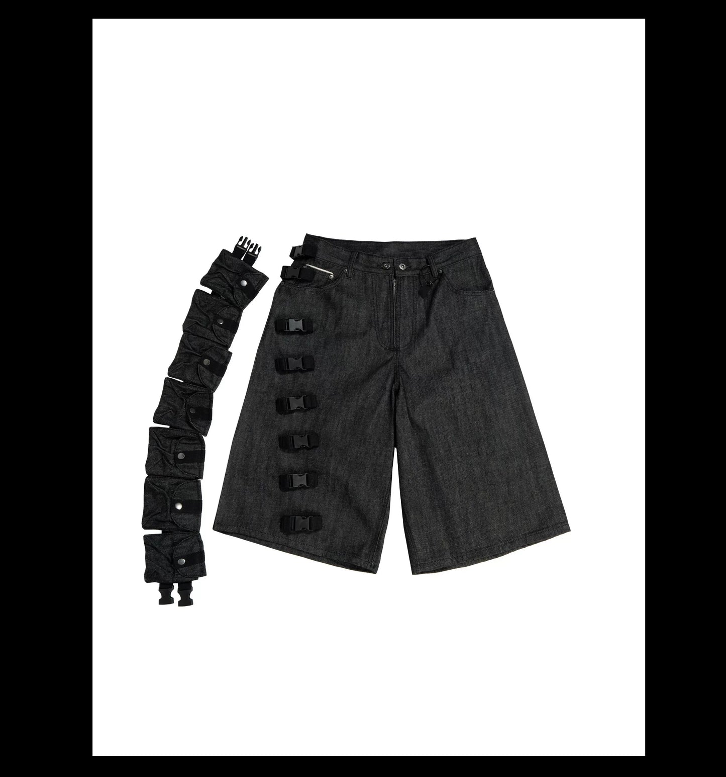 Grayscale Ruin Strap-Ladder Cargo Shorts