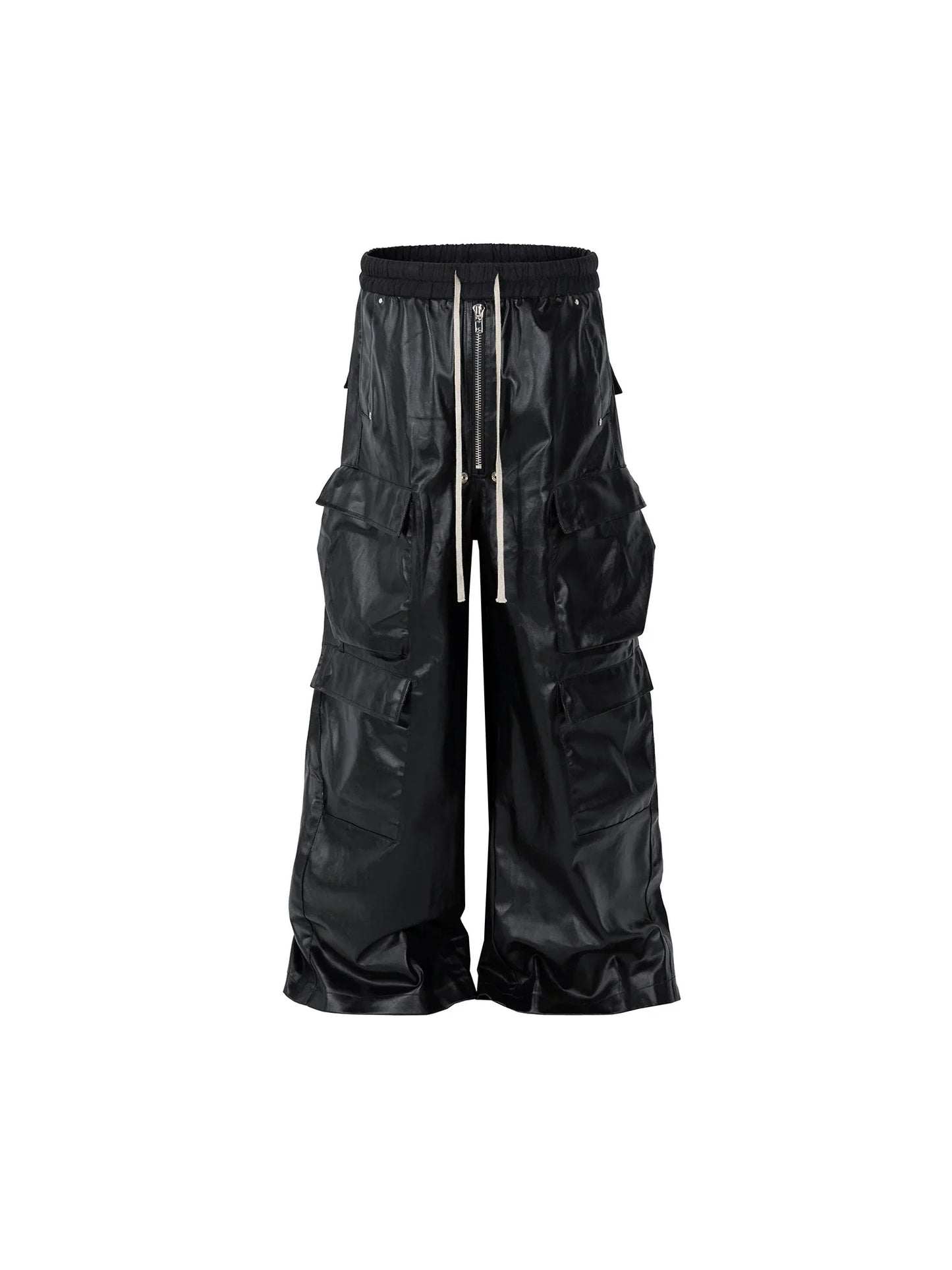 Men's Glossy Coated PU Wide-Leg Cargo Pants