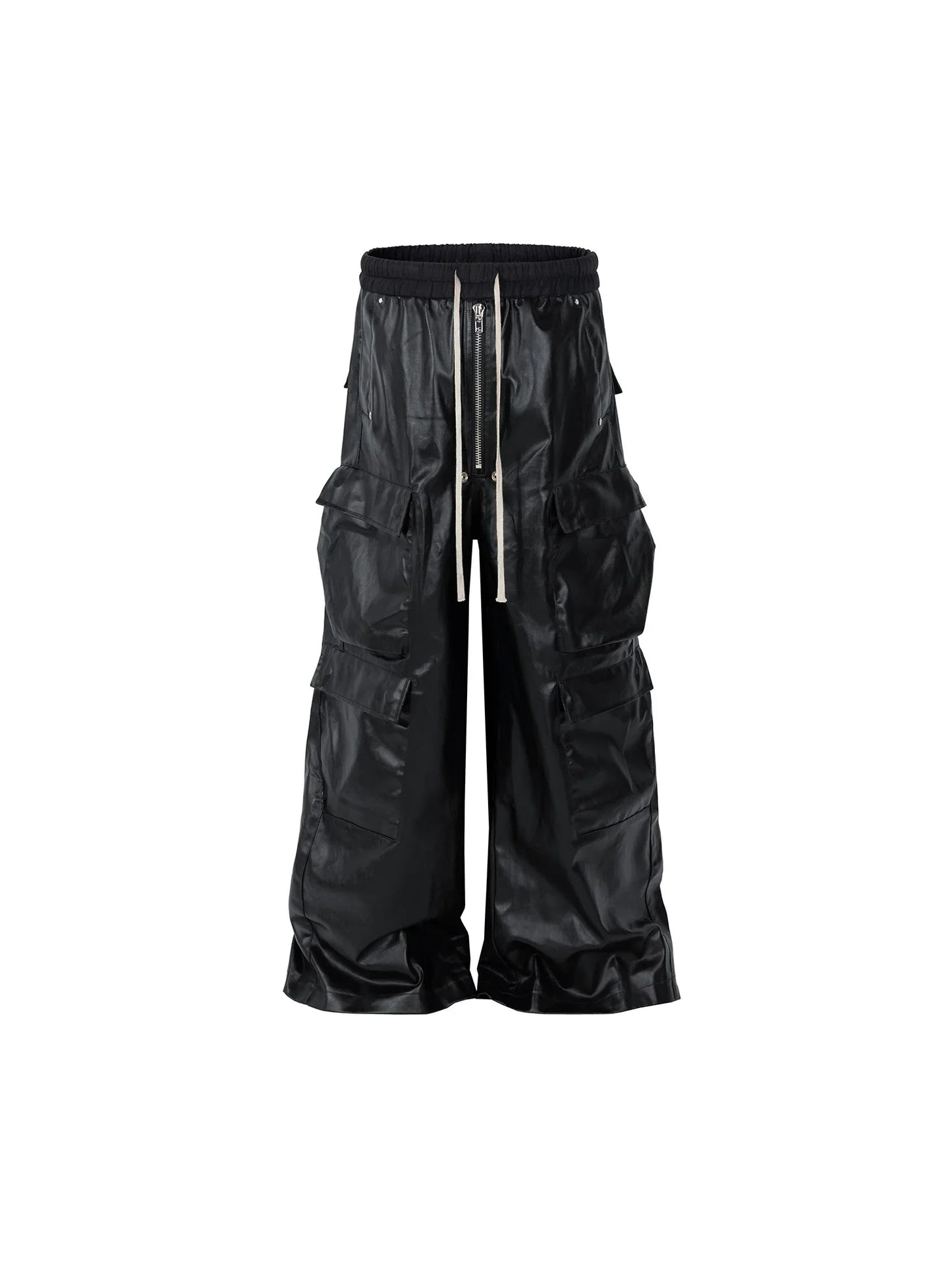 Men's Glossy Coated PU Wide-Leg Cargo Pants