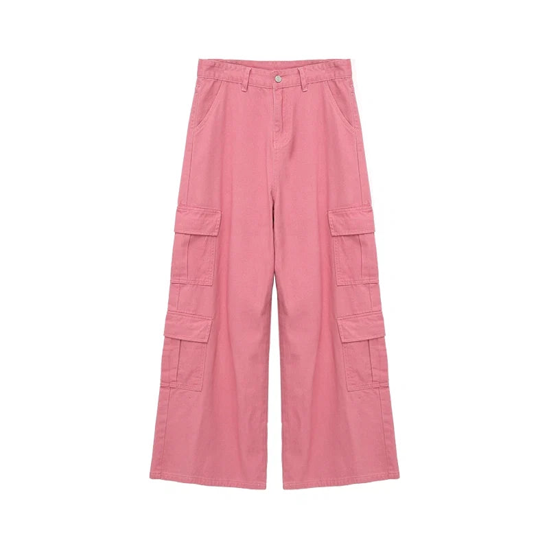 Pink Wide-Leg Cargo Pants