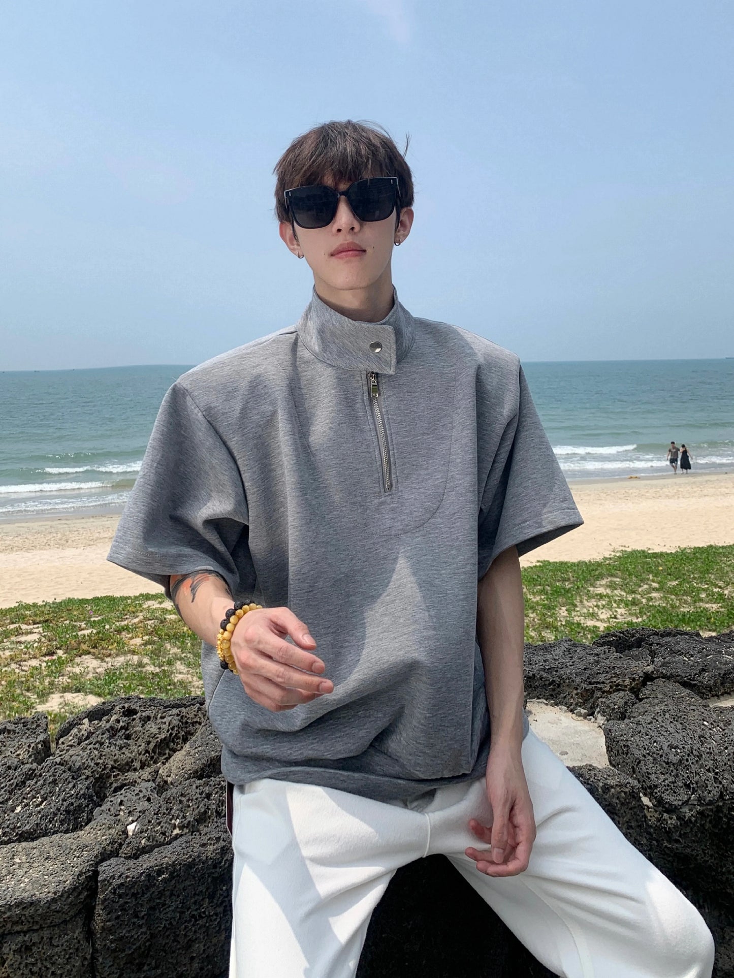 Half-Zip Stand Collar Shirt